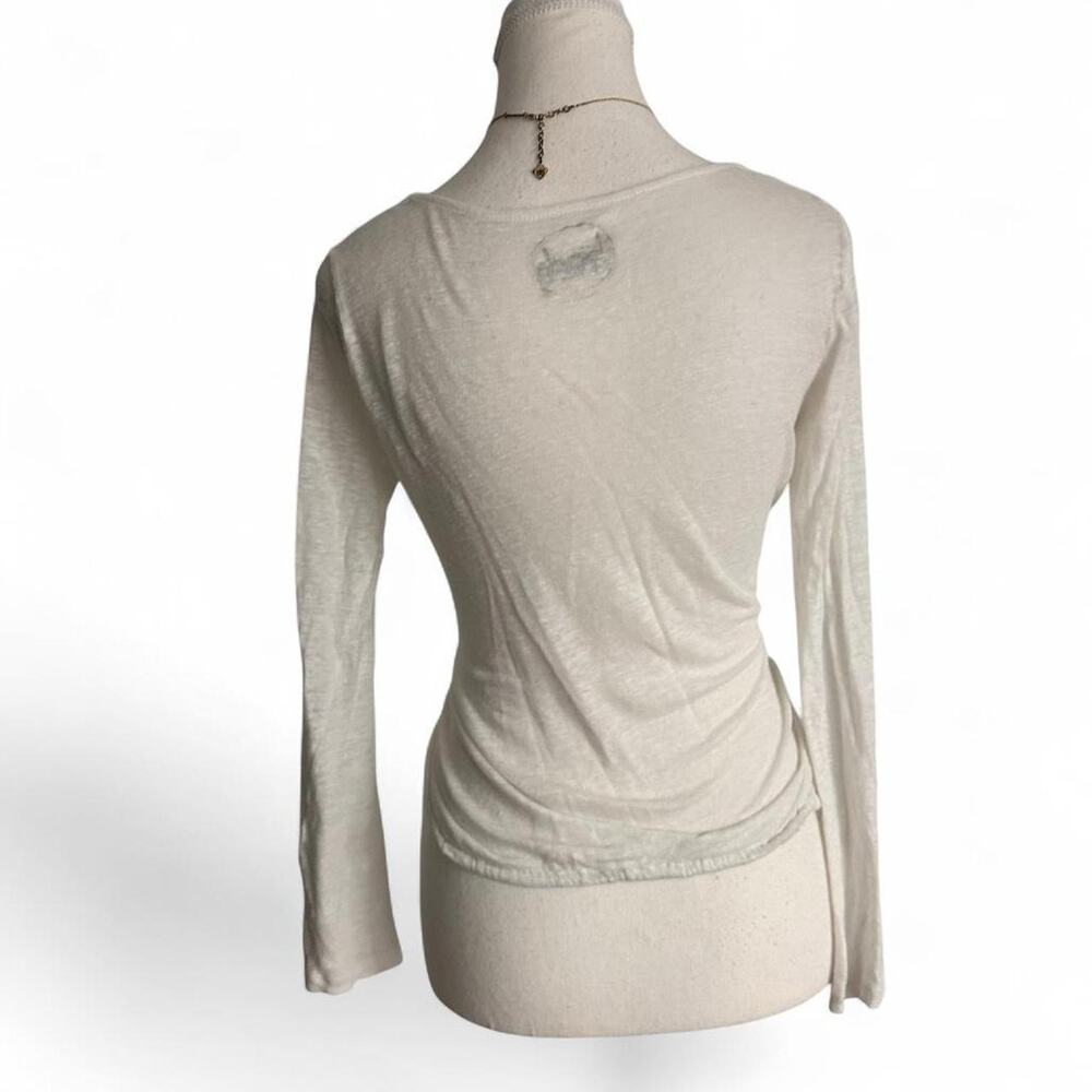 Ins Beach Y2K Sequin Beaded 100% Linen Light Weight Soft Long Sleeve Top Size L - Picture 2 of 5